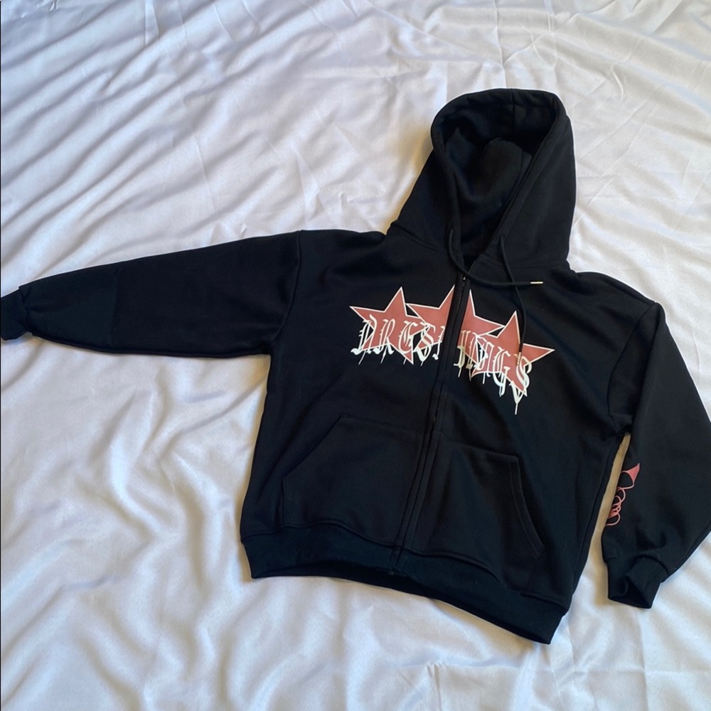 Black graphic zip up hoodie
